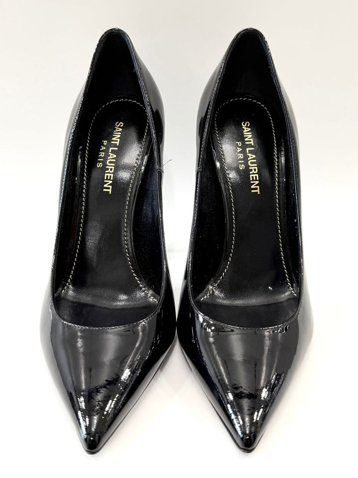 YSL OPYUM SCULPTURAL LOGO HEEL PUMPS