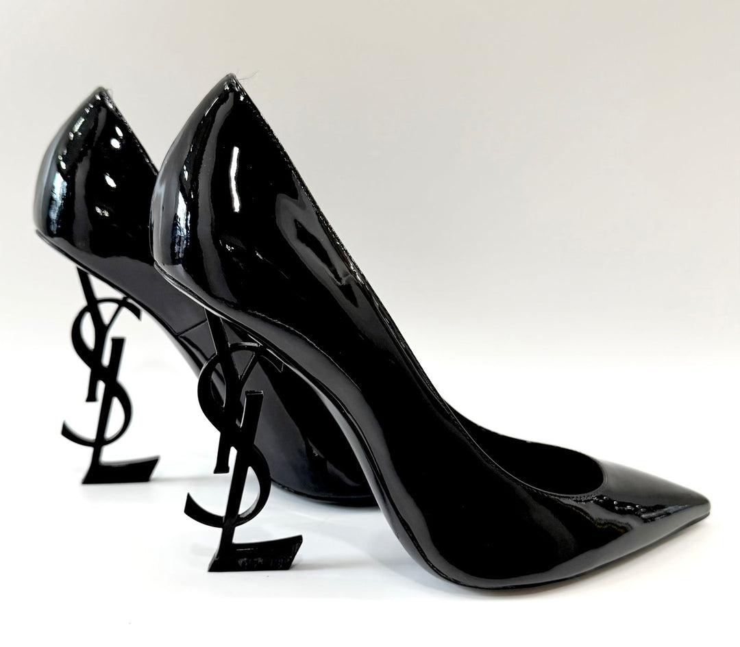 YSL OPYUM SCULPTURAL LOGO HEEL PUMPS
