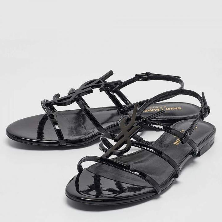 YSL PATENT LEATHER CASSANDRA FLAT SANDALS