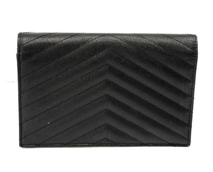 YSL GRAIN DE POUDRE CALFSKIN LEATHER MONOGRAM WALLET ON CHAIN