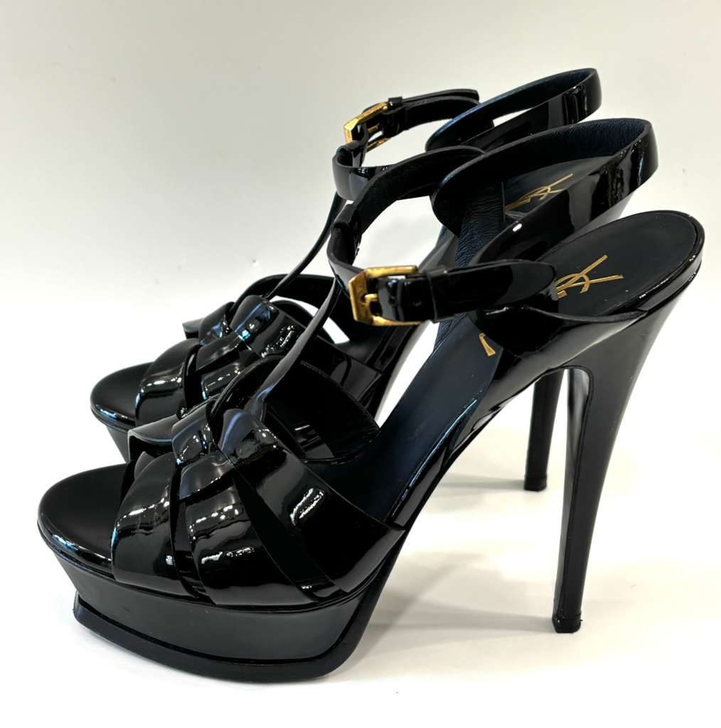 YSL TRIBUTE PATENT LEATHER PLATFORM SANDALS