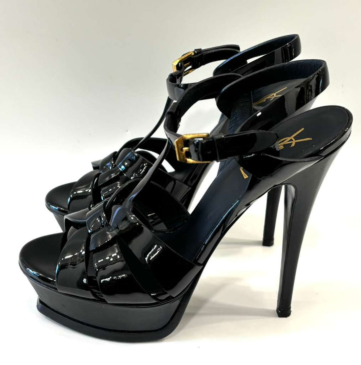 YSL TRIBUTE PATENT LEATHER PLATFORM SANDALS