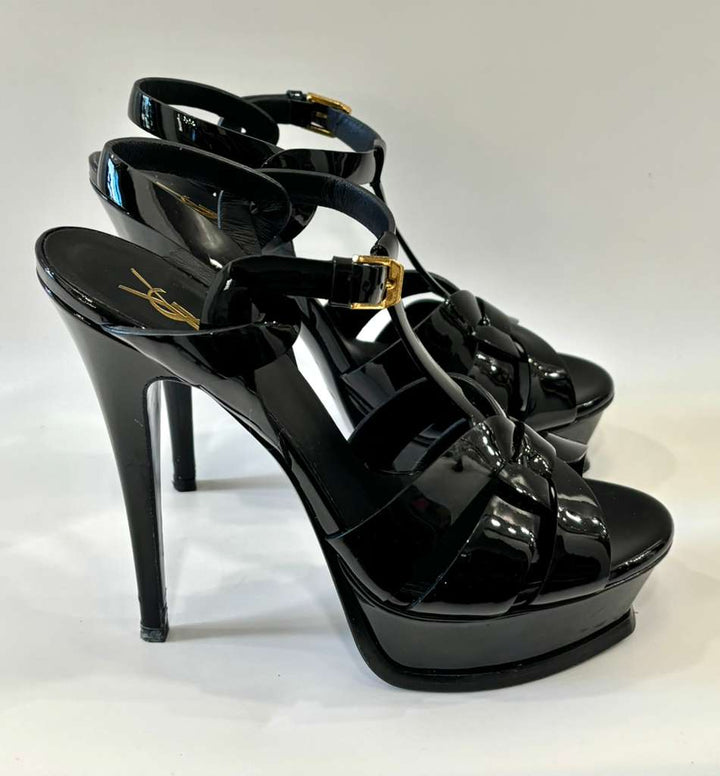 YSL TRIBUTE PATENT LEATHER PLATFORM SANDALS
