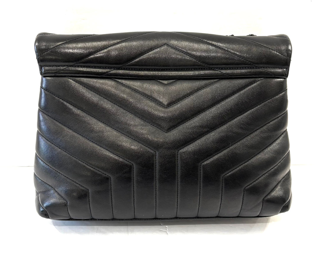 YSL LOULOU MEDIUM QUILTED LEATHER BLACK ON BLACK SHOULDER BAG