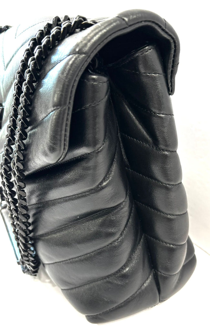 YSL LOULOU MEDIUM QUILTED LEATHER BLACK ON BLACK SHOULDER BAG