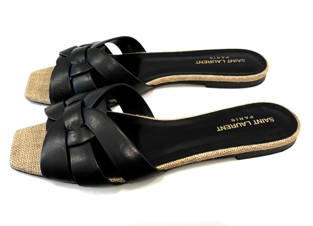 YSL CALFSKIN LEATHER TRIBUTE NU PIED 05 SANDAL MULES