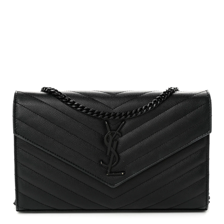 YVES SAINT LAURENT GRAIN DE POUDRE MATELASSE CHEVRON MONOCHROME ENVELOPE CHAIN WALLET