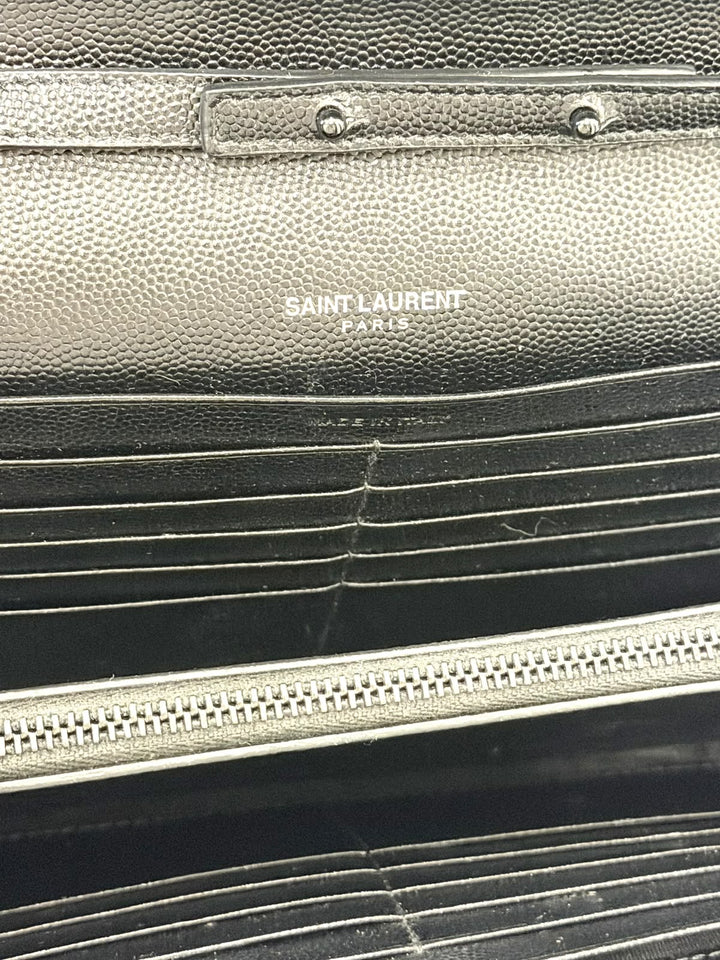 YVES SAINT LAURENT GRAIN DE POUDRE MATELASSE CHEVRON MONOCHROME ENVELOPE CHAIN WALLET