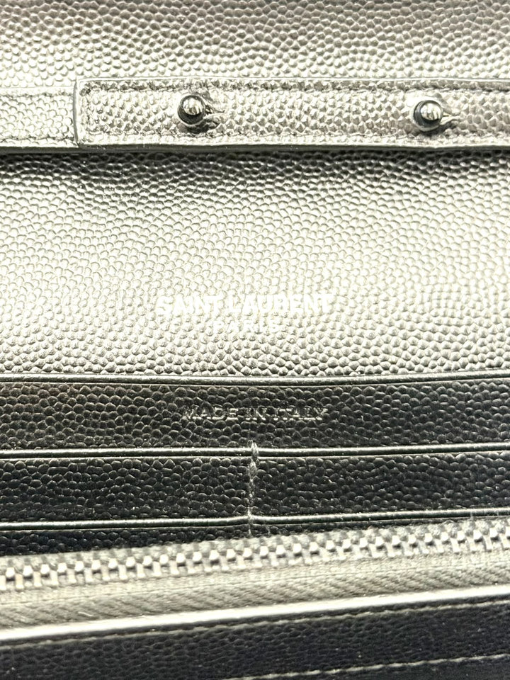 YVES SAINT LAURENT GRAIN DE POUDRE MATELASSE CHEVRON MONOCHROME ENVELOPE CHAIN WALLET