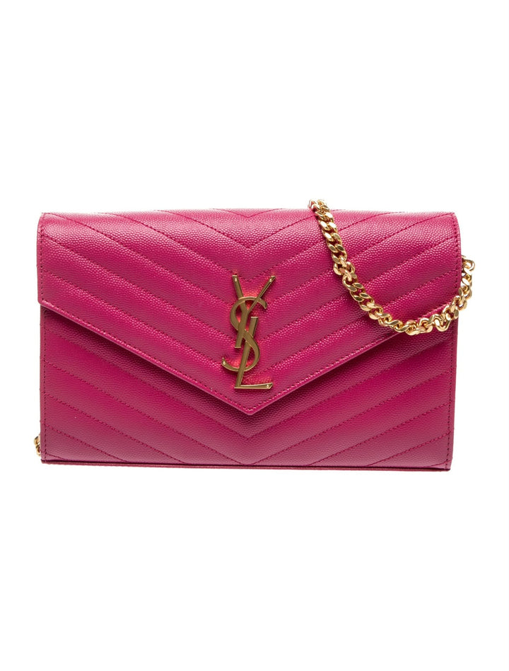 YSL GRAIN DE POUDRE MATELASSÉ CHEVRON MONOGRAM WALLET ON CHAIN