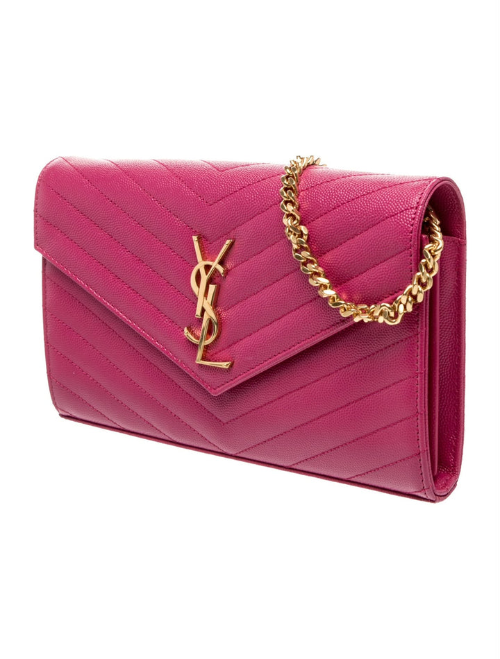 YSL GRAIN DE POUDRE MATELASSÉ CHEVRON MONOGRAM WALLET ON CHAIN