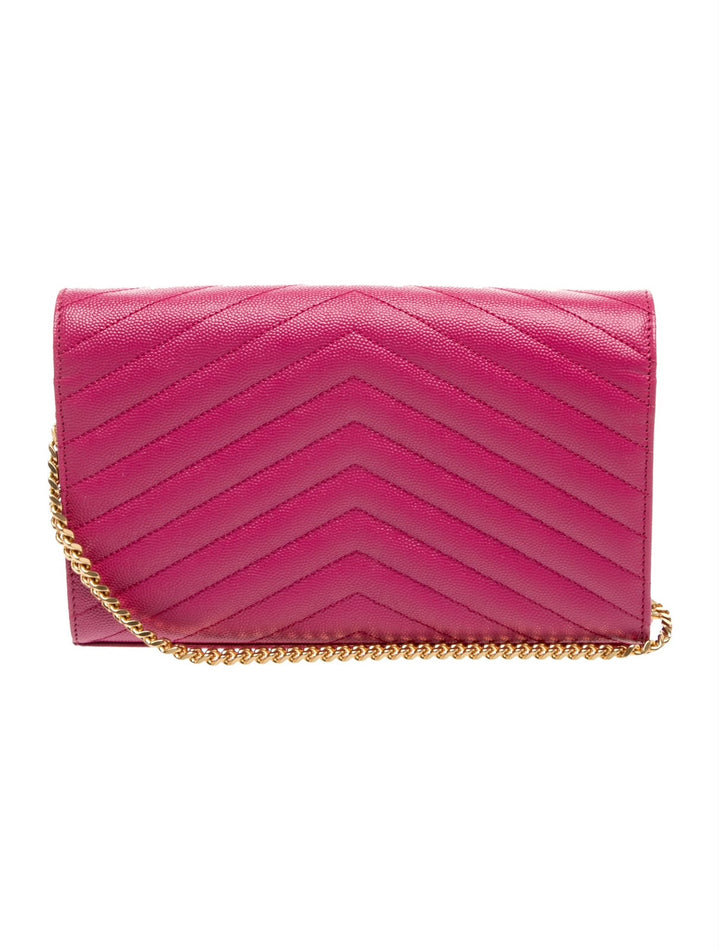 YSL GRAIN DE POUDRE MATELASSÉ CHEVRON MONOGRAM WALLET ON CHAIN