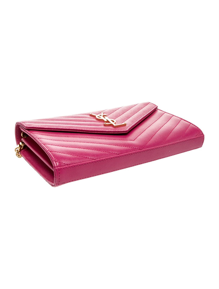 YSL GRAIN DE POUDRE MATELASSÉ CHEVRON MONOGRAM WALLET ON CHAIN