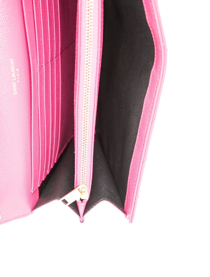YSL GRAIN DE POUDRE MATELASSÉ CHEVRON MONOGRAM WALLET ON CHAIN