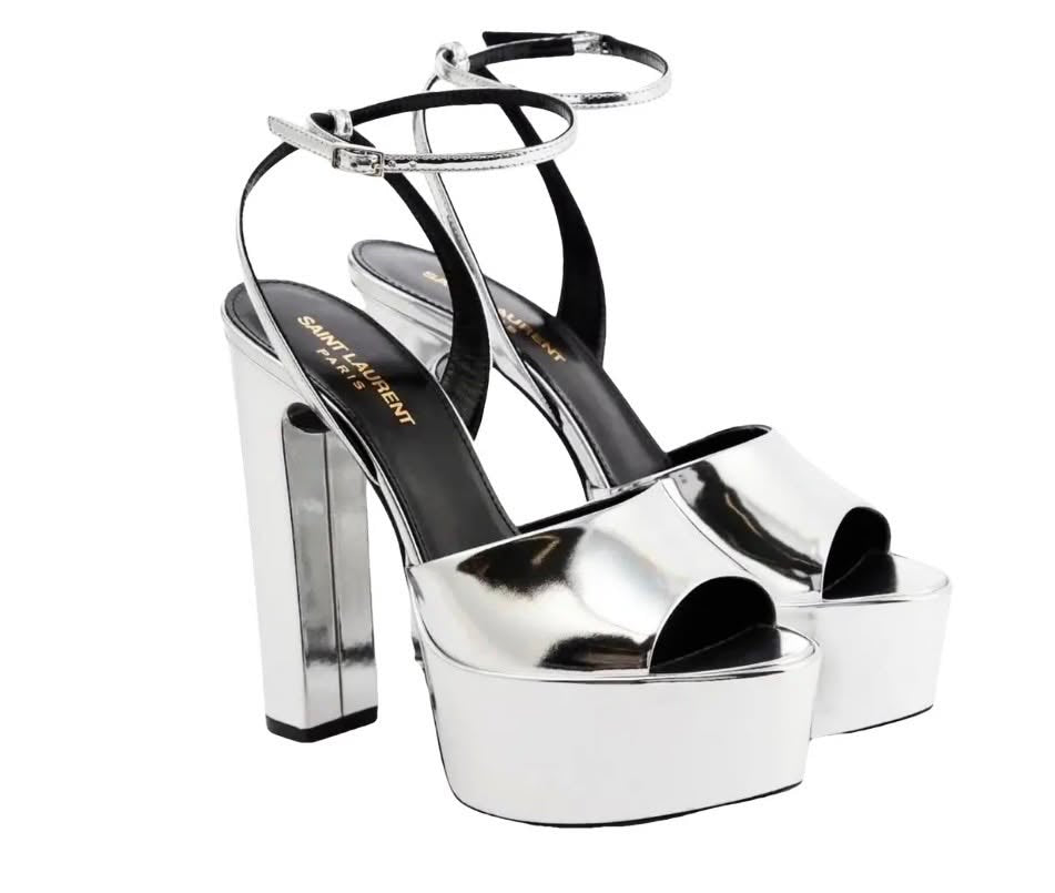 YSL JODIE METALLIC LEATHER PLATFORM SANDALS