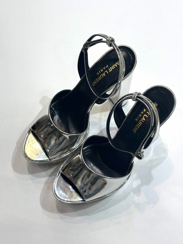 YSL JODIE METALLIC LEATHER PLATFORM SANDALS