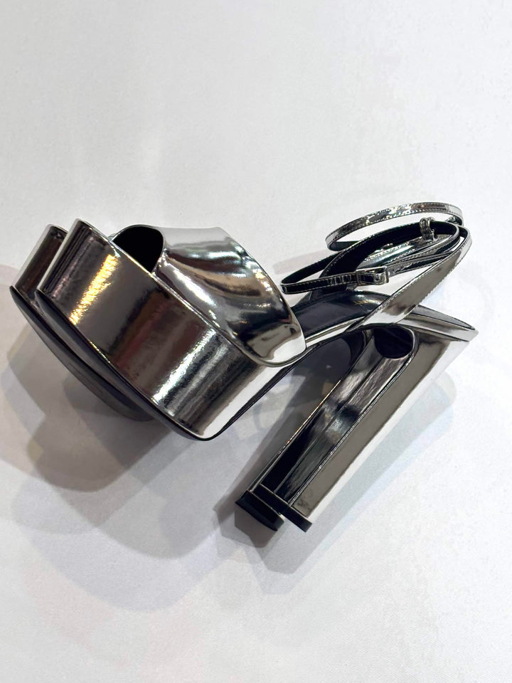 YSL JODIE METALLIC LEATHER PLATFORM SANDALS