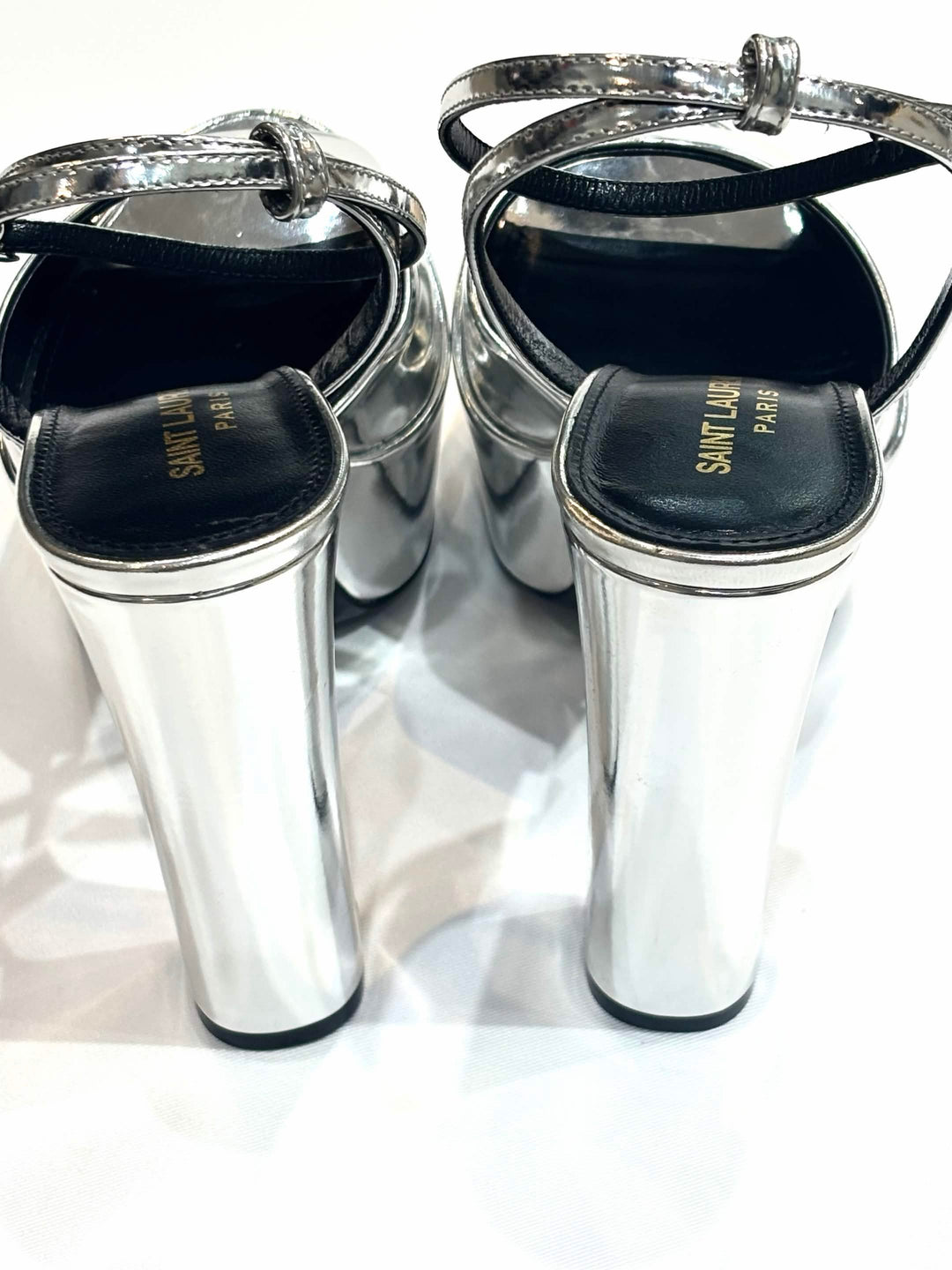YSL JODIE METALLIC LEATHER PLATFORM SANDALS