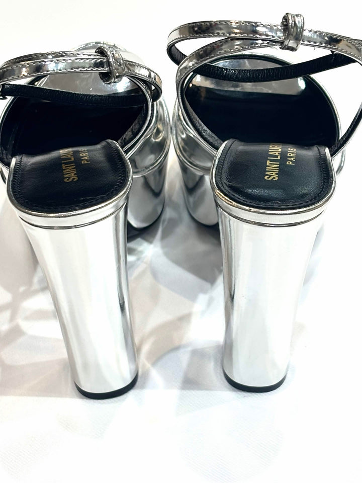 YSL JODIE METALLIC LEATHER PLATFORM SANDALS