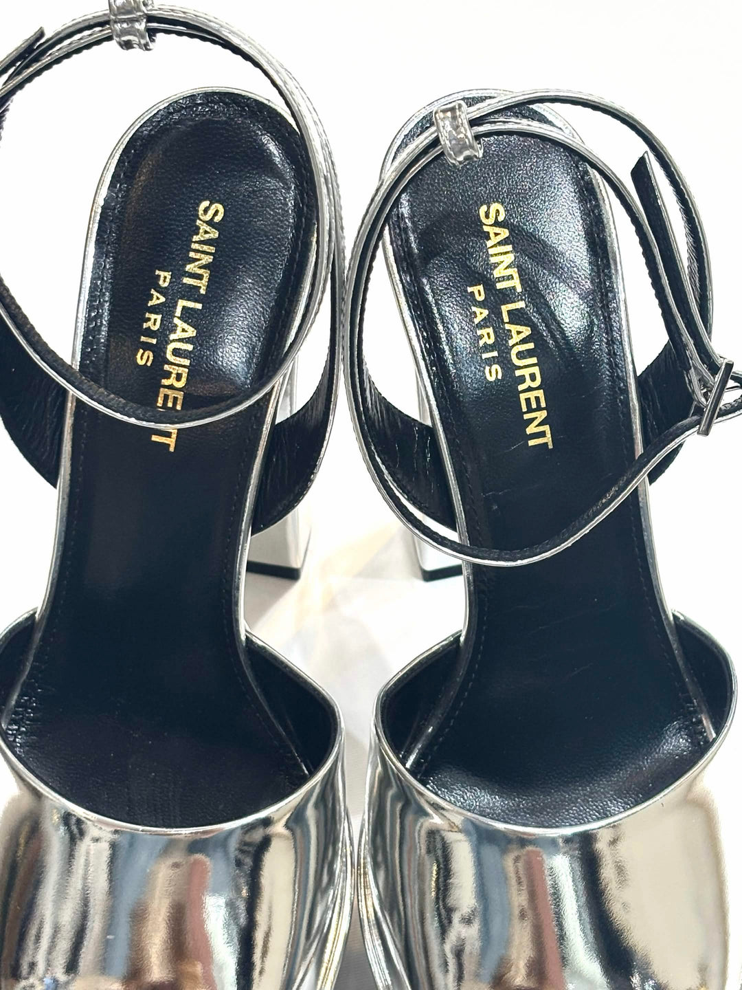YSL JODIE METALLIC LEATHER PLATFORM SANDALS