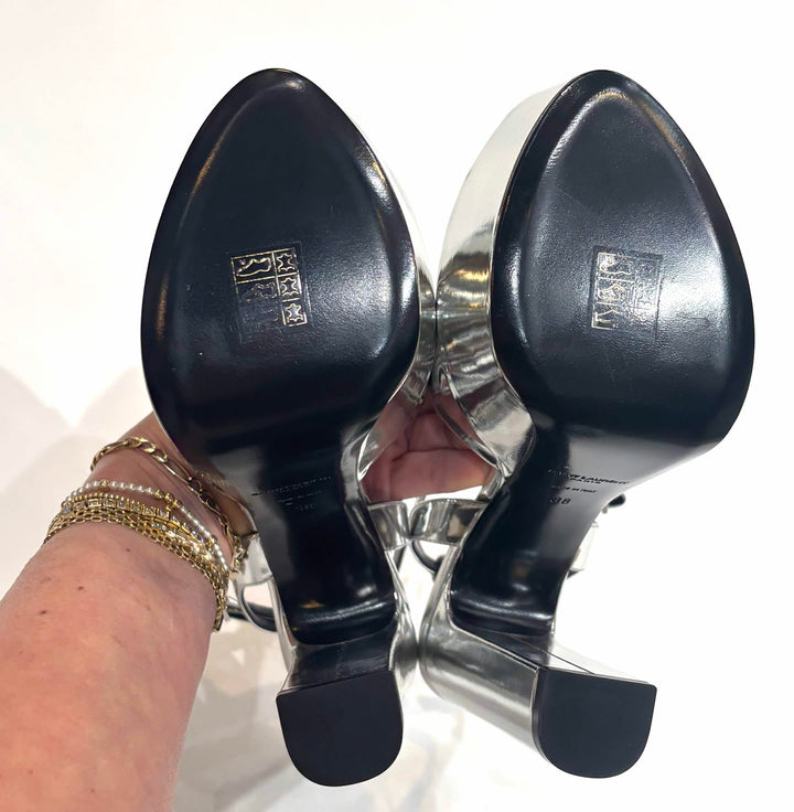 YSL JODIE METALLIC LEATHER PLATFORM SANDALS