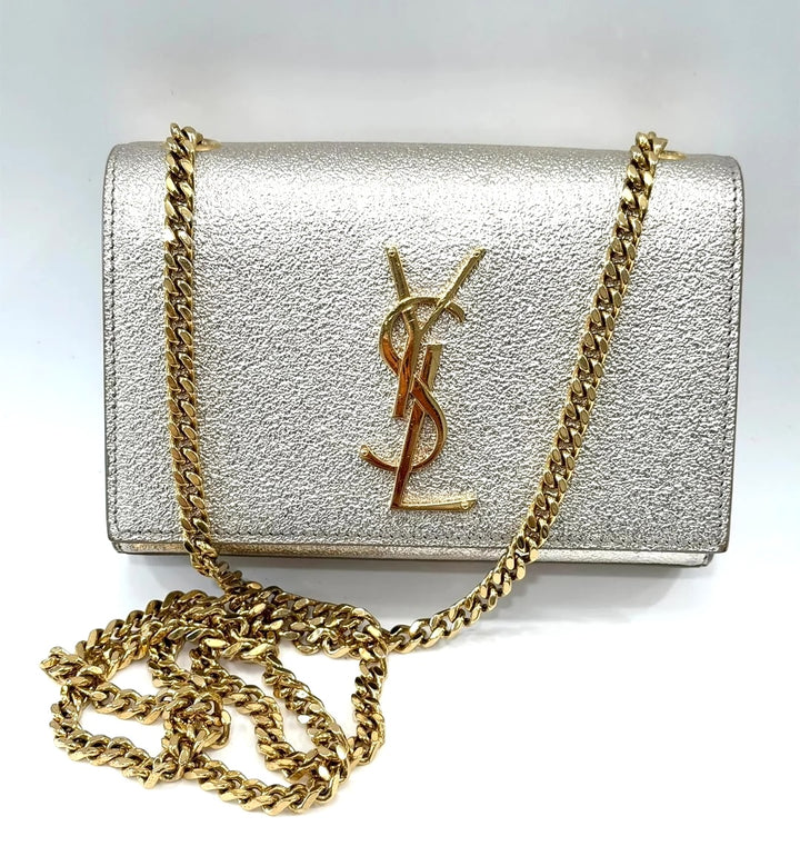 YSL METALLIC CALFSKIN MONOGRAM KATE CROSSBODY BAG