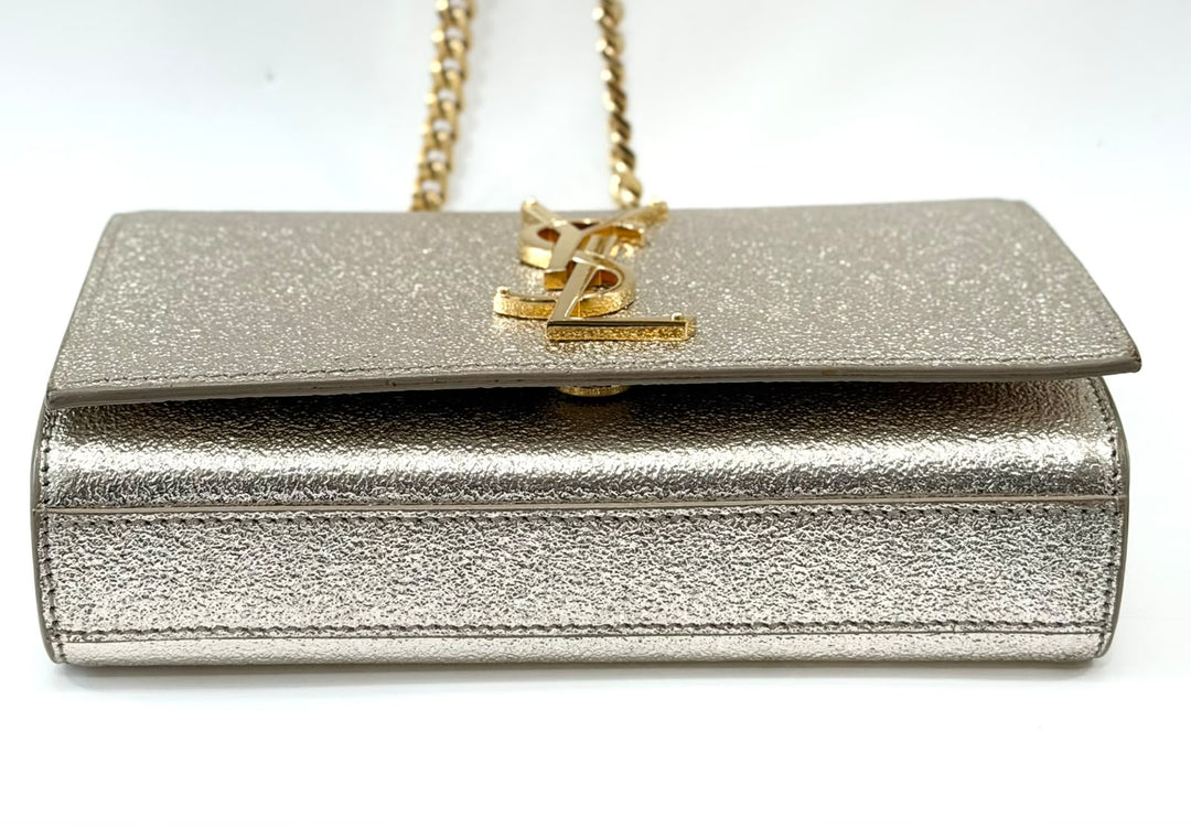YSL METALLIC CALFSKIN MONOGRAM KATE CROSSBODY BAG