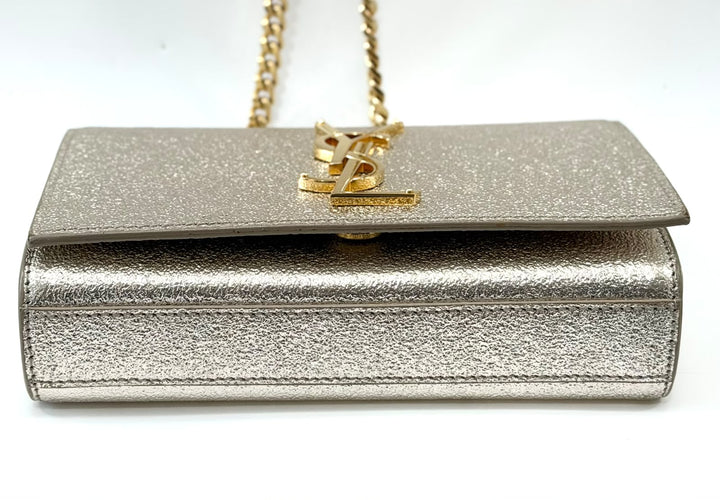 YSL METALLIC CALFSKIN MONOGRAM KATE CROSSBODY BAG