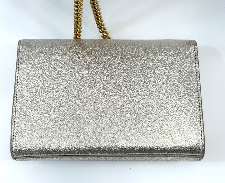 YSL METALLIC CALFSKIN MONOGRAM KATE CROSSBODY BAG