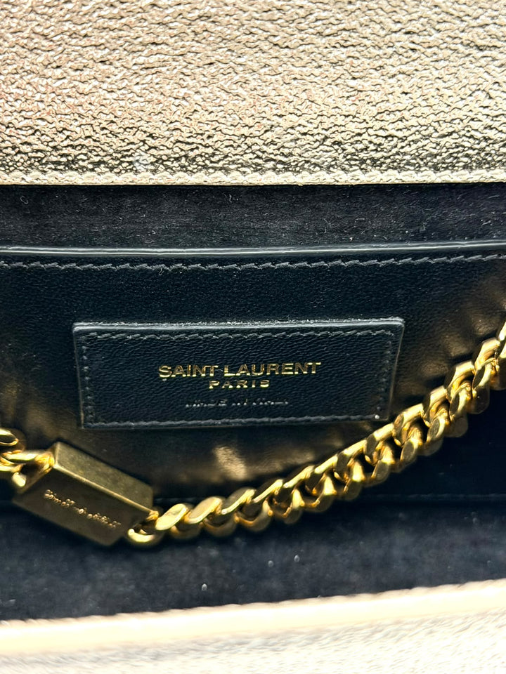 YSL METALLIC CALFSKIN MONOGRAM KATE CROSSBODY BAG
