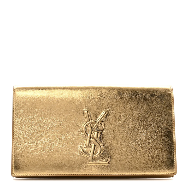 YSL METALLIC CALFSKIN MONOGRAM LARGE BELLE DE JOUR CLUTCH BAG