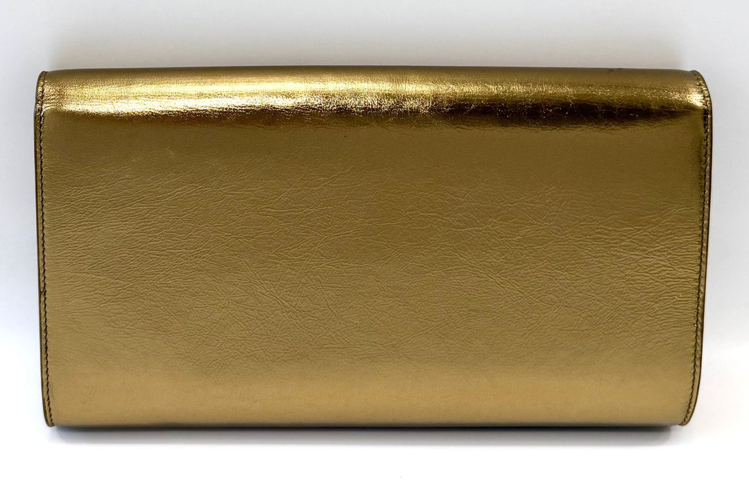 YSL METALLIC CALFSKIN MONOGRAM LARGE BELLE DE JOUR CLUTCH BAG