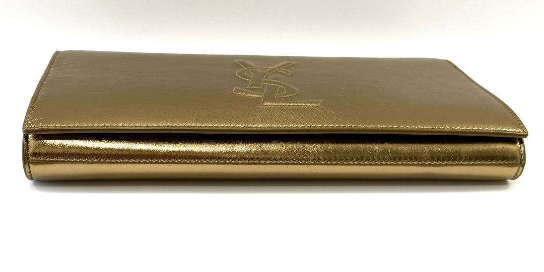 YSL METALLIC CALFSKIN MONOGRAM LARGE BELLE DE JOUR CLUTCH BAG