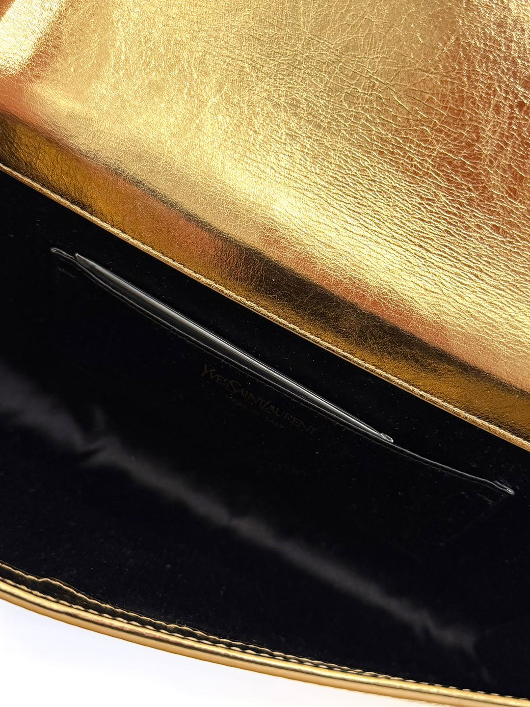 YSL METALLIC CALFSKIN MONOGRAM LARGE BELLE DE JOUR CLUTCH BAG