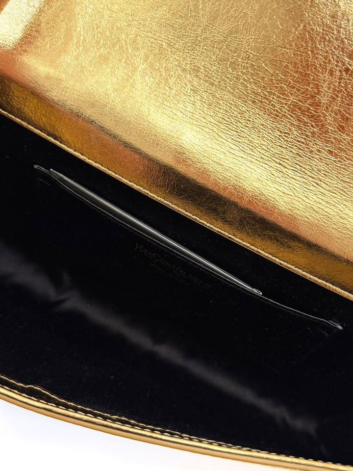 YSL METALLIC CALFSKIN MONOGRAM LARGE BELLE DE JOUR CLUTCH BAG