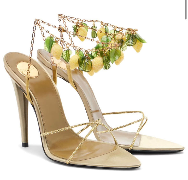 YSL MON CHÉRI EMBELLISHED HEELED SANDALS
