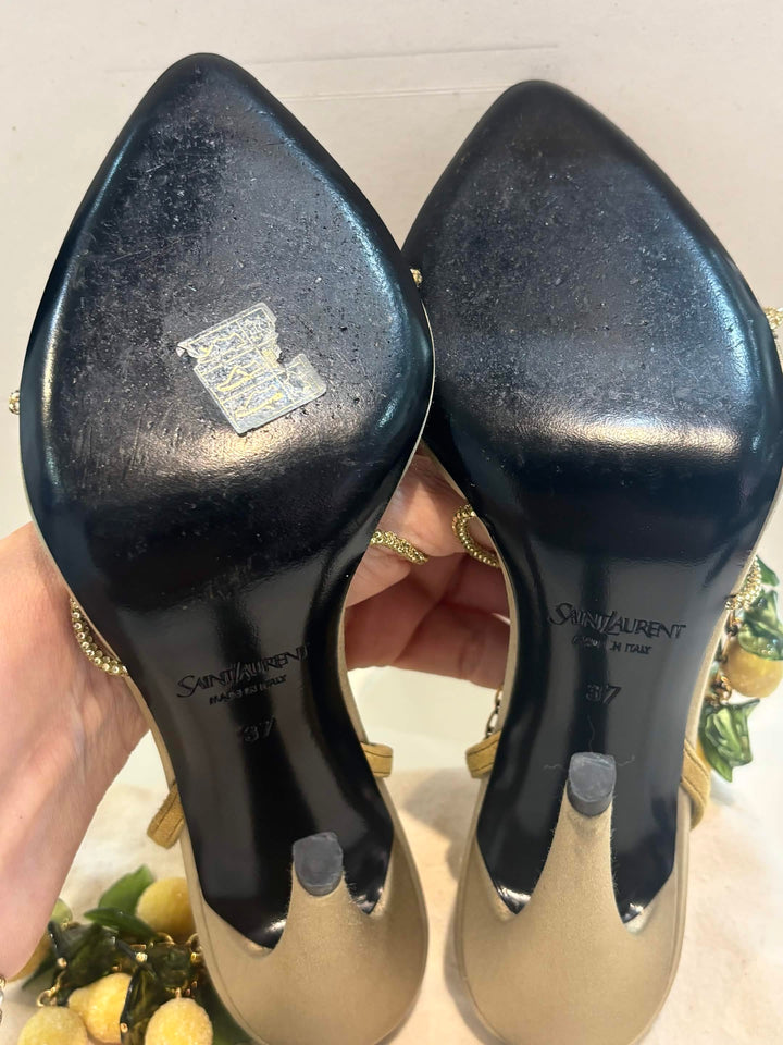 YSL MON CHÉRI EMBELLISHED HEELED SANDALS