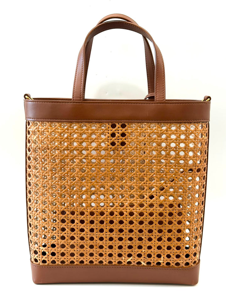 YSL WOVEN CANE CALFSKIN NORTH SOUTH SHOPPER TOTE BAG