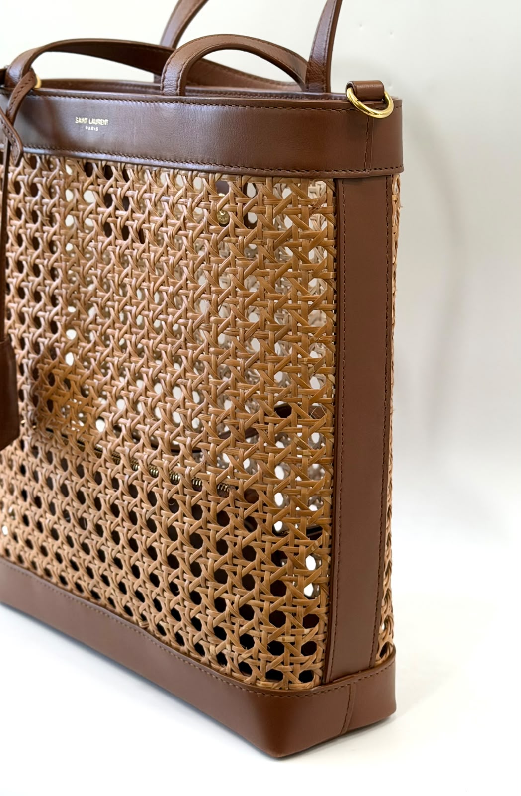 YSL WOVEN CANE CALFSKIN NORTH SOUTH SHOPPER TOTE BAG