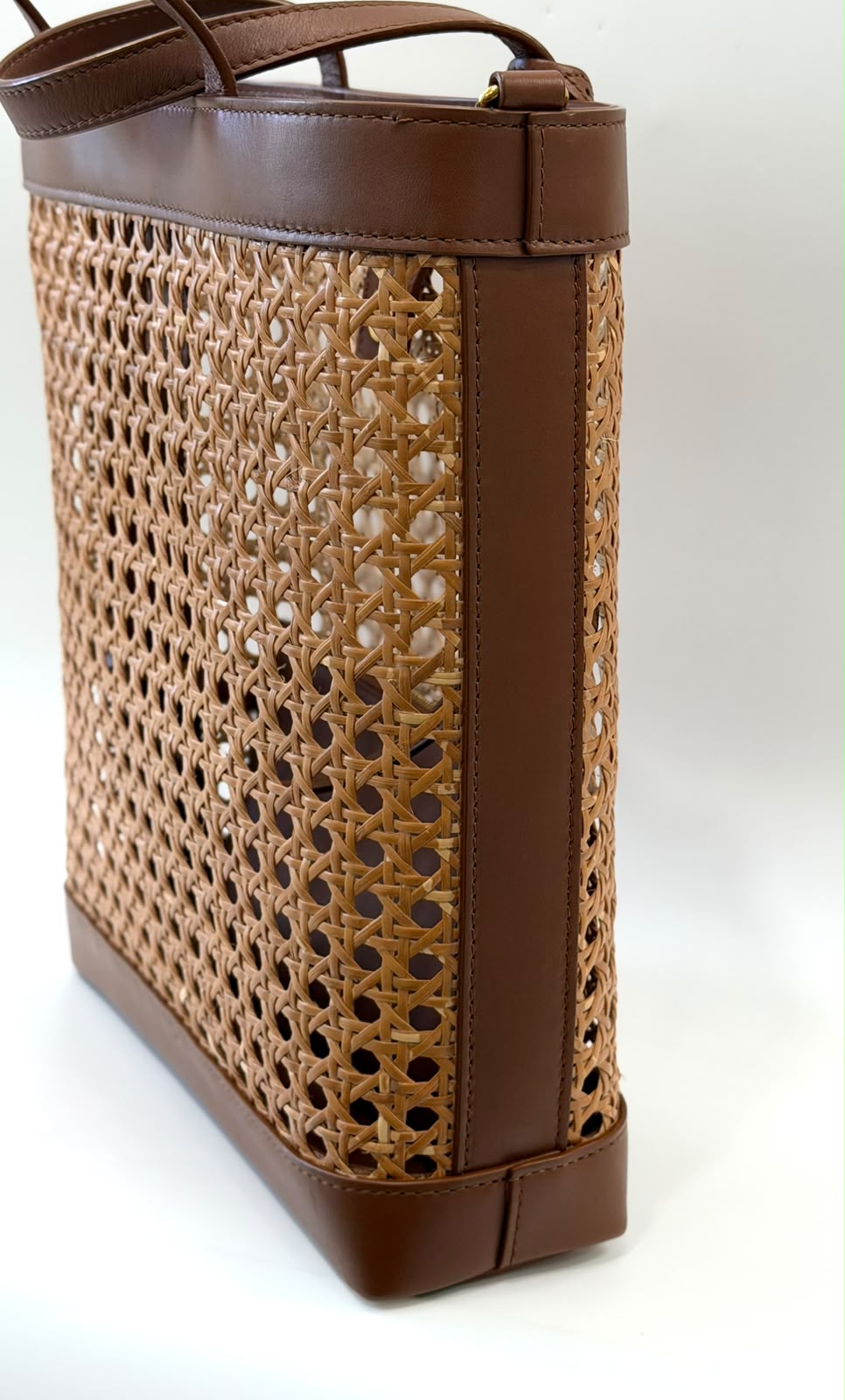 YSL WOVEN CANE CALFSKIN NORTH SOUTH SHOPPER TOTE BAG