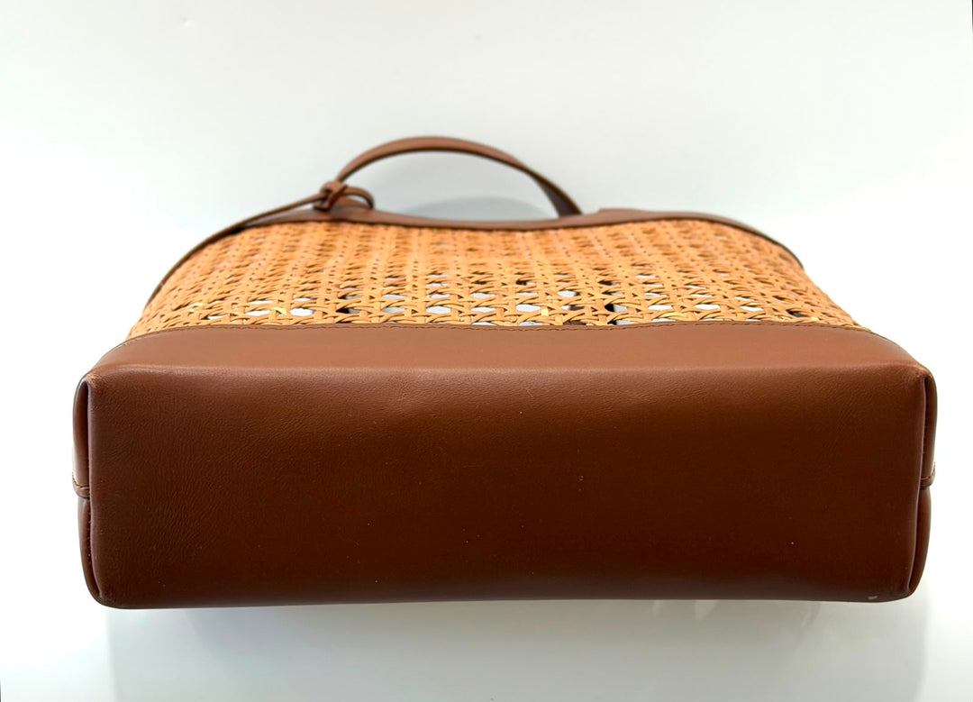 YSL WOVEN CANE CALFSKIN NORTH SOUTH SHOPPER TOTE BAG