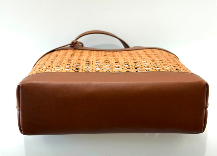YSL WOVEN CANE CALFSKIN NORTH SOUTH SHOPPER TOTE BAG