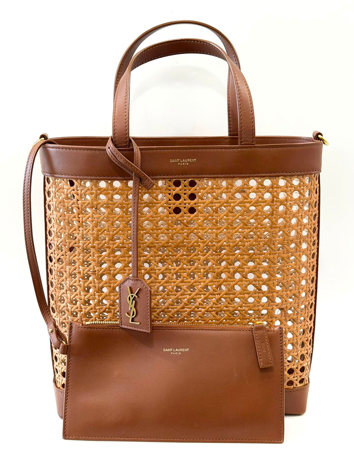 YSL WOVEN CANE CALFSKIN NORTH SOUTH SHOPPER TOTE BAG