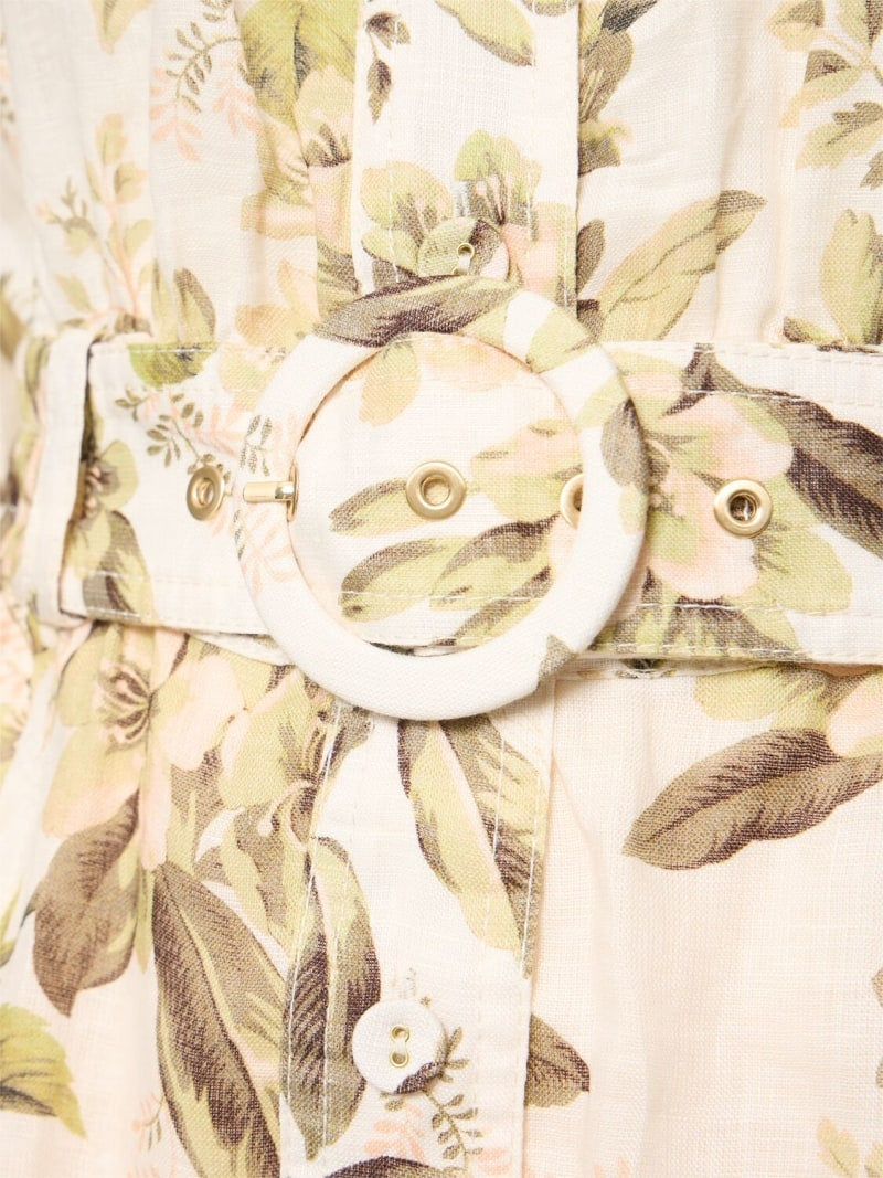 ZIMMERMAN GOLDEN PRINTED LINEN BELTED ROMPER