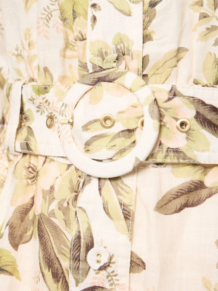 ZIMMERMAN GOLDEN PRINTED LINEN BELTED ROMPER