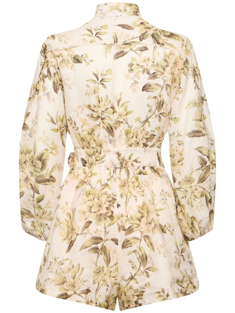 ZIMMERMAN GOLDEN PRINTED LINEN BELTED ROMPER