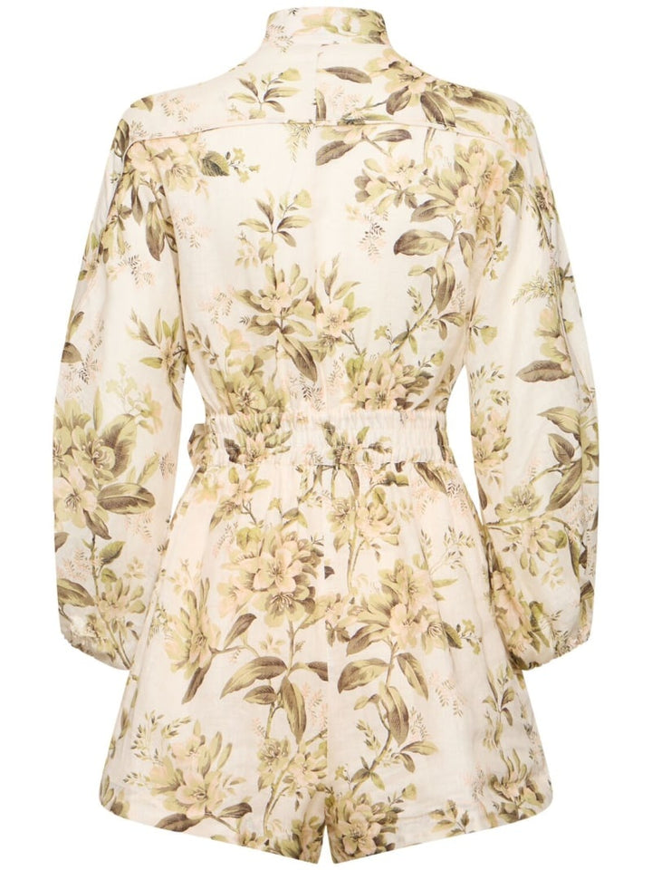 ZIMMERMAN GOLDEN PRINTED LINEN BELTED ROMPER