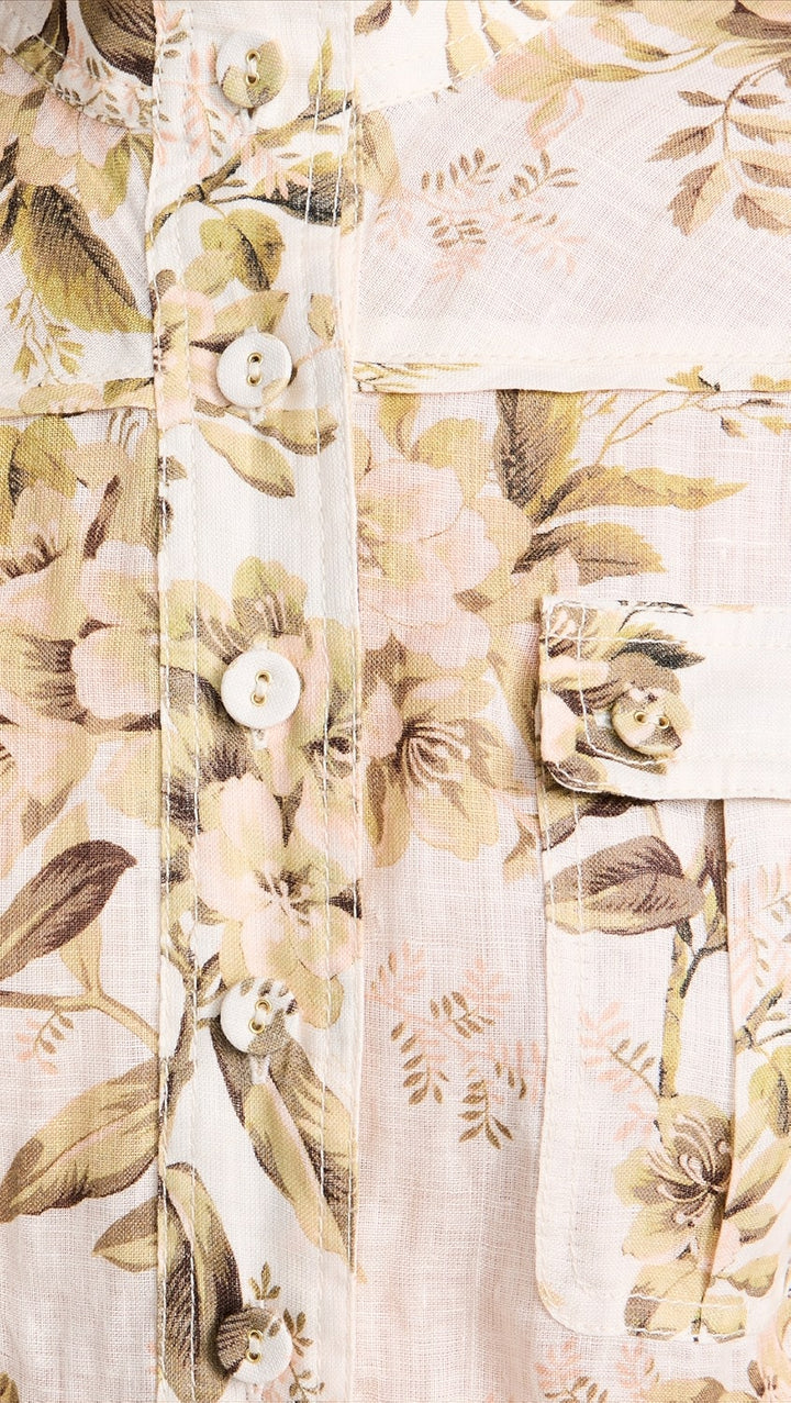 ZIMMERMAN GOLDEN PRINTED LINEN BELTED ROMPER