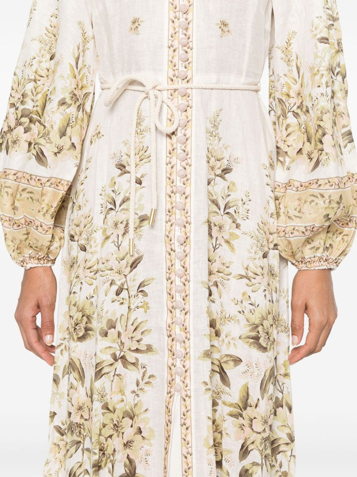 ZIMMERMANN FLORAL PRINT CHAMBRAY MIDI DRESS