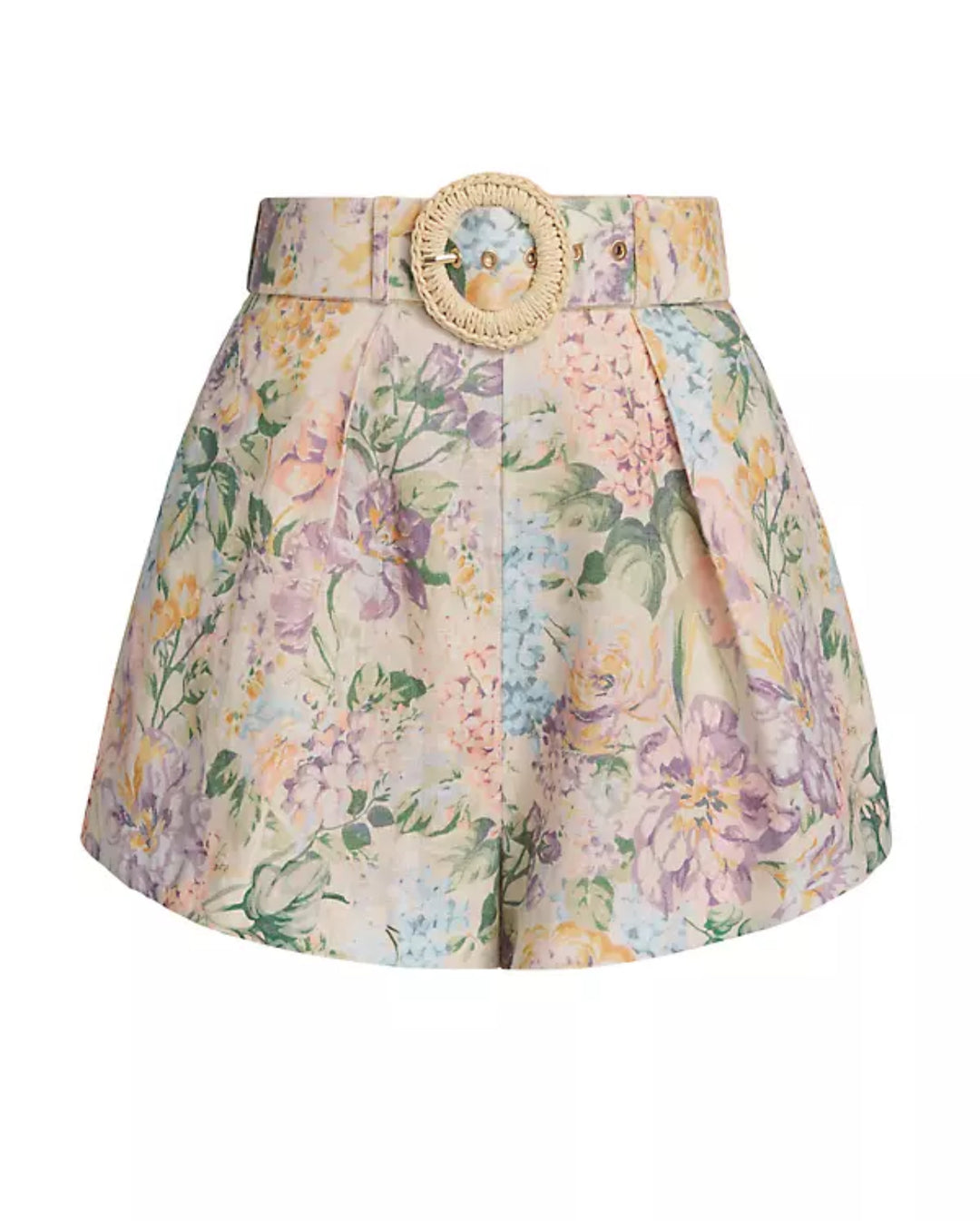 ZIMMERMANN FLORAL HALLIDAY LINEN BELTED SHORTS